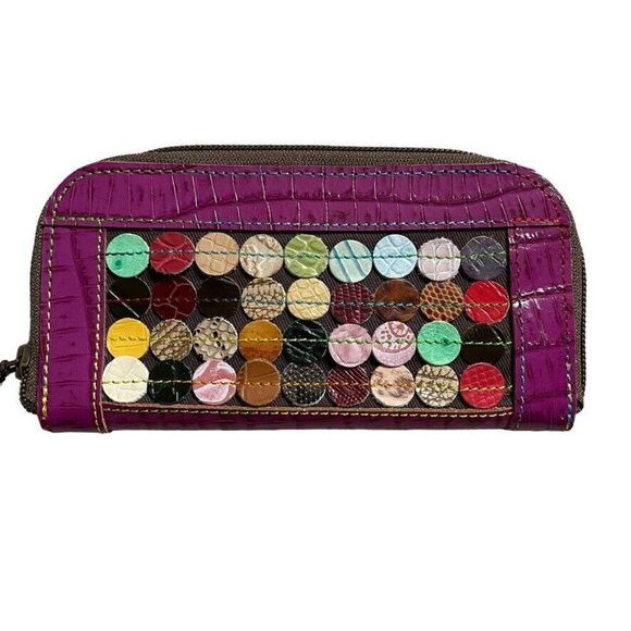 NWT Octopus Handbags Handmade Purple Leather Hippie Polka Dot Wristlet Wallet - Picture 3 of 4